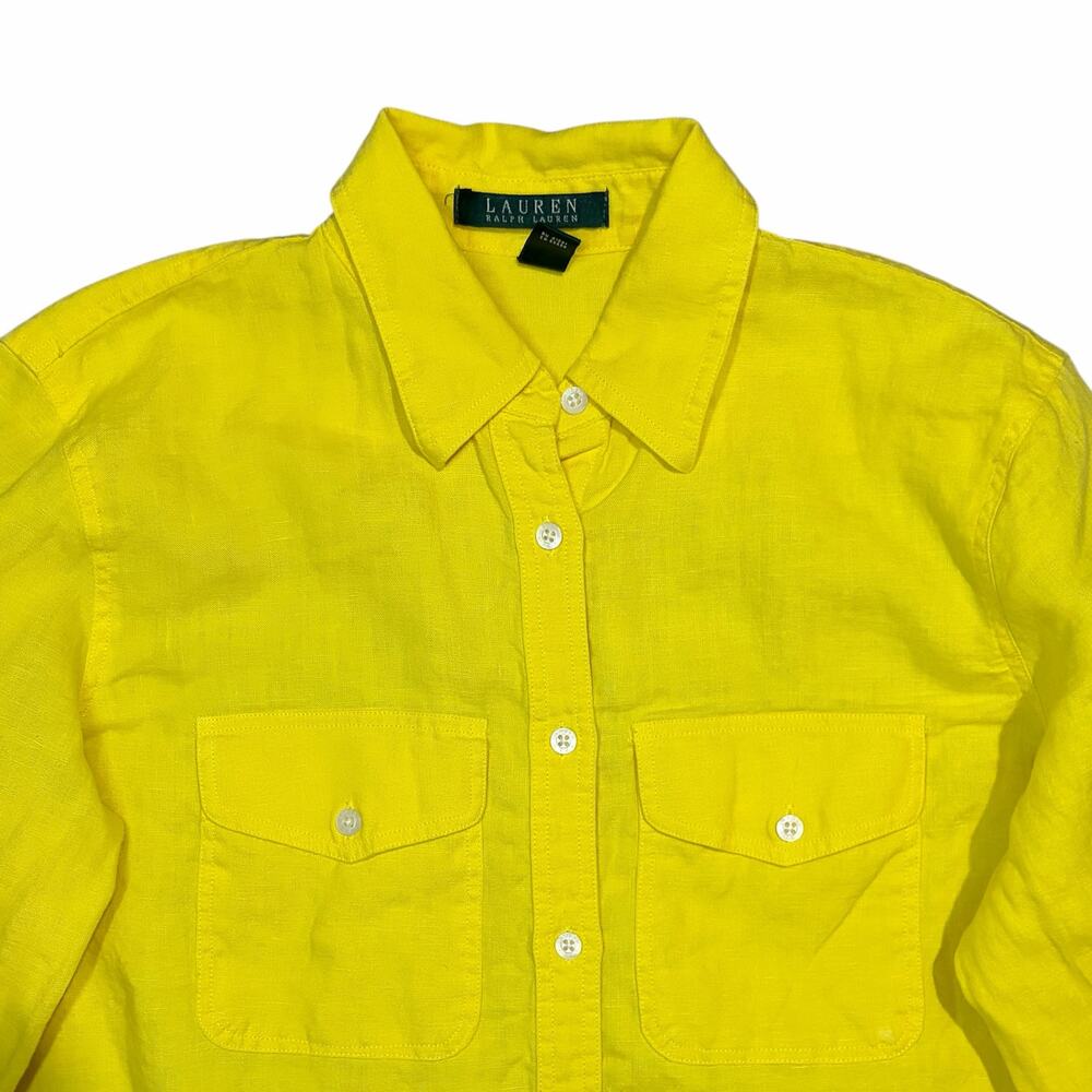 Lauren Ralph Lauren Womens 100% Linen Button Up Vibrant Preppy Pockets Yellow S - Picture 4 of 8